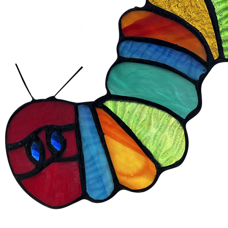 6.5"H Kiwi Colorful Caterpillar Stained Glass Window Panel