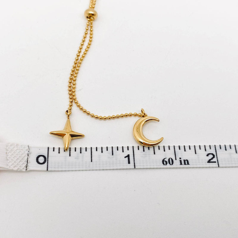 Star and Moon Dangle Charm Necklace