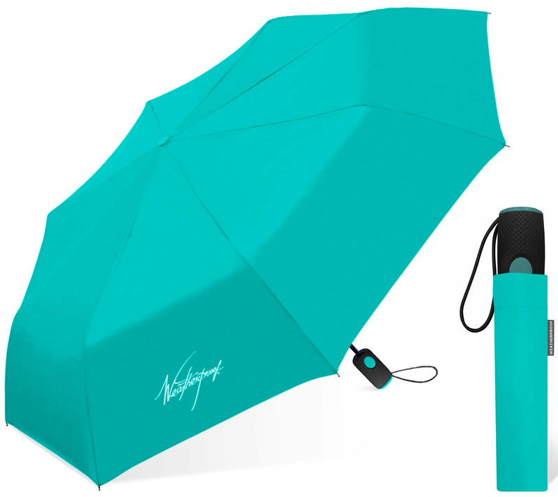 Aqua Blue/Green 42" Weatherproof Auto Super Mini Umbrella
