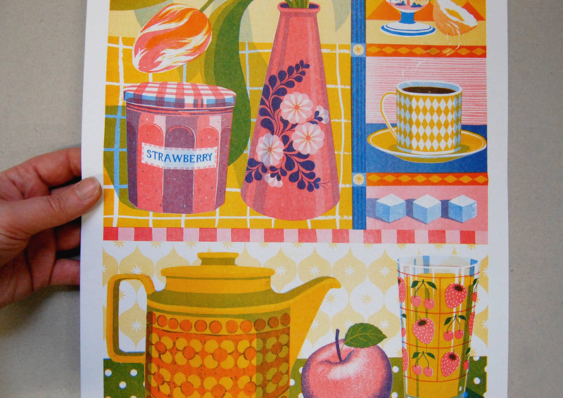 Teapot & Tulip - A3 Risograph Print