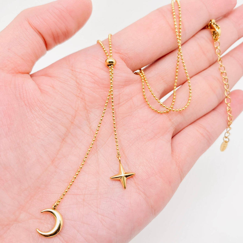 Star and Moon Dangle Charm Necklace