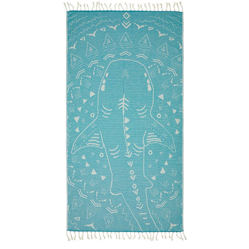 Teal Shark Turkish Towel w/ Terry Backing (35" x 70")