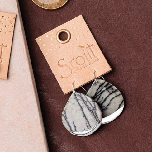 Stone Dipped Teardrop Earrings - Picasso/Silver