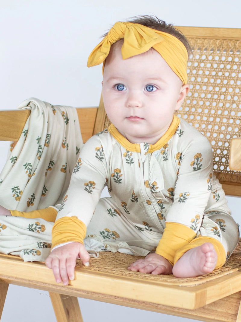 Marigold Block Print Long Sleeved Zip Pajamas