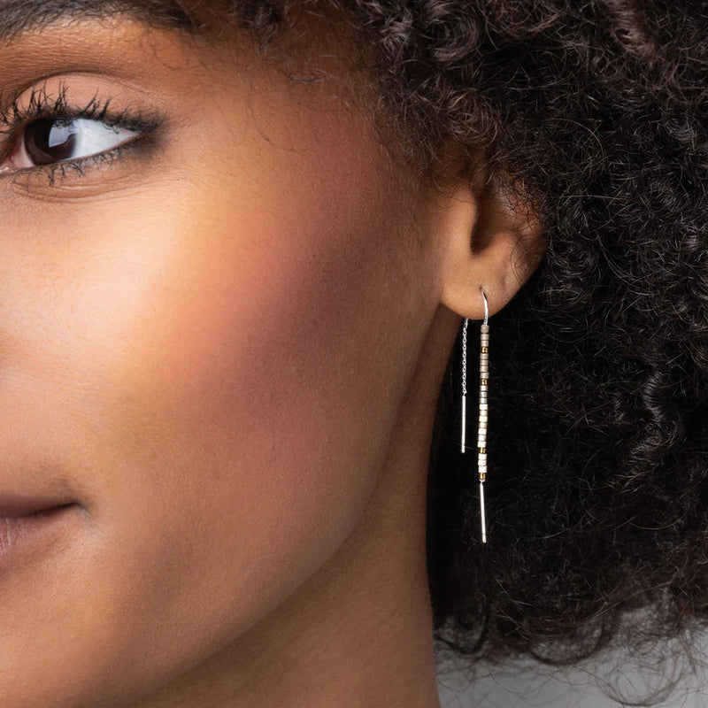 Chromacolor Miyuki Thread Earrings - Pewter Multi/Silver