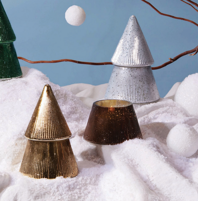 Cypress & Fir 7oz Ribbed Mercury Stacked Tree Candle w/ Lid