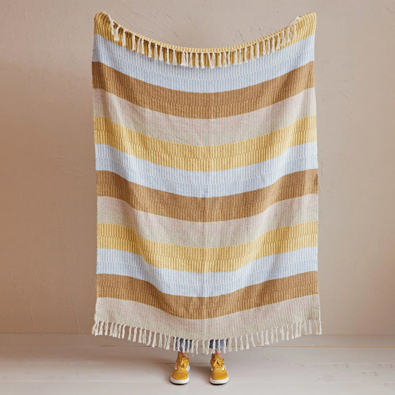 Recycled Cotton Blend Throw with Tassels, Natural