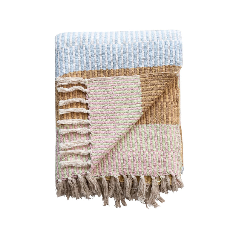 Recycled Cotton Blend Throw with Tassels, Natural