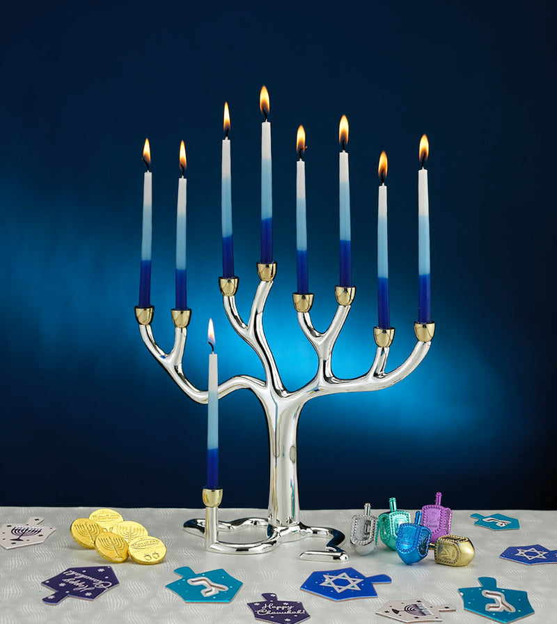 Tri-Color Blue Premium Hanukkah Candles
