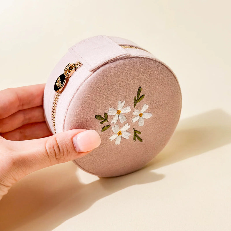Floral Round Velvet Jewelry Case