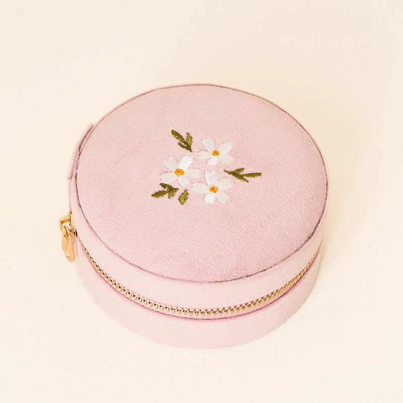 Floral Round Velvet Jewelry Case