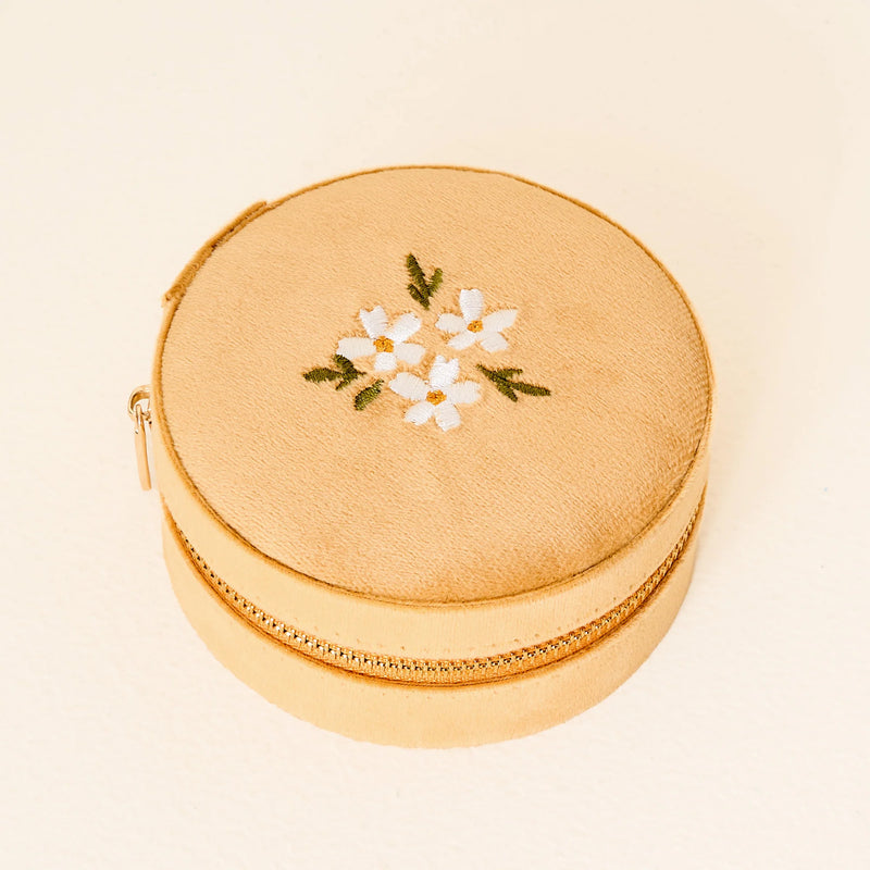 Floral Round Velvet Jewelry Case