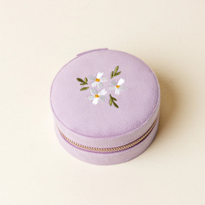 Floral Round Velvet Jewelry Case