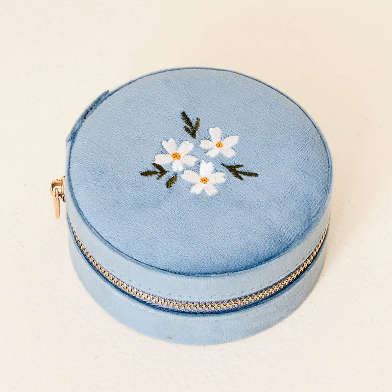 Floral Round Velvet Jewelry Case