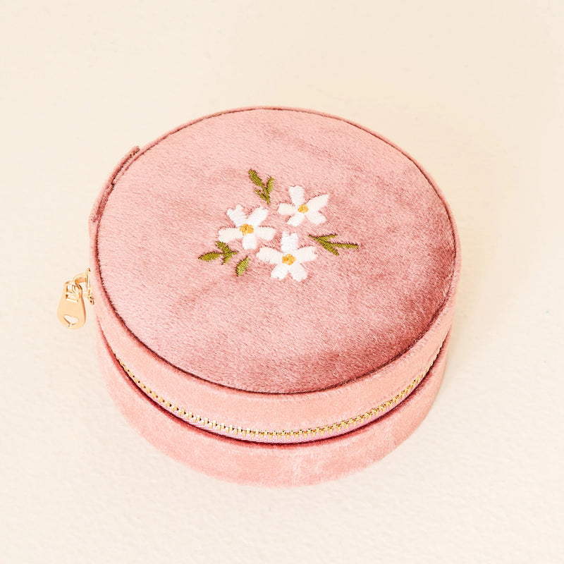 Floral Round Velvet Jewelry Case