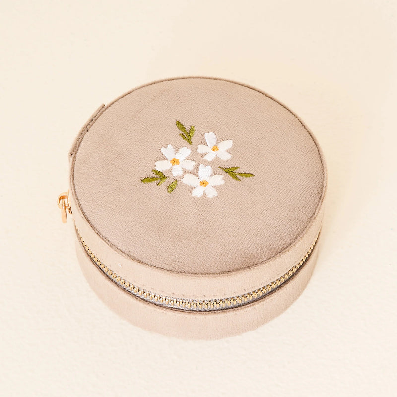 Floral Round Velvet Jewelry Case