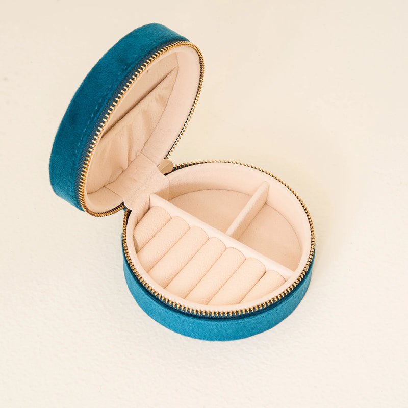 Floral Round Velvet Jewelry Case
