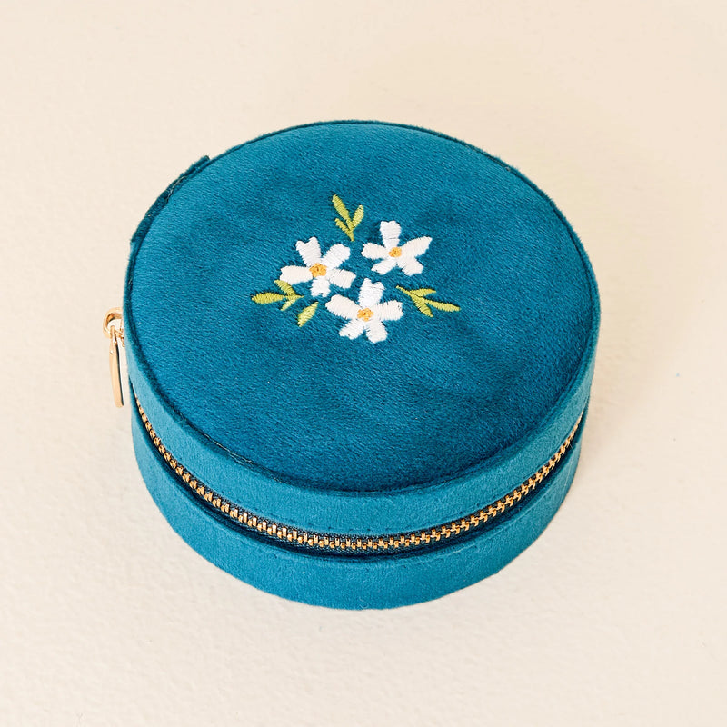 Floral Round Velvet Jewelry Case