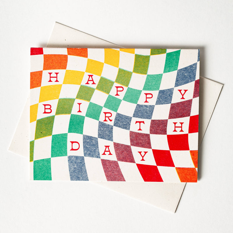 Rainbow Checkerboard Birthday Risograph Card