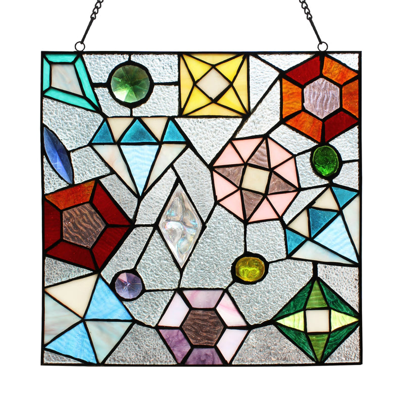 12.5"H Multicolor Gemstones Stained Glass Window Panel