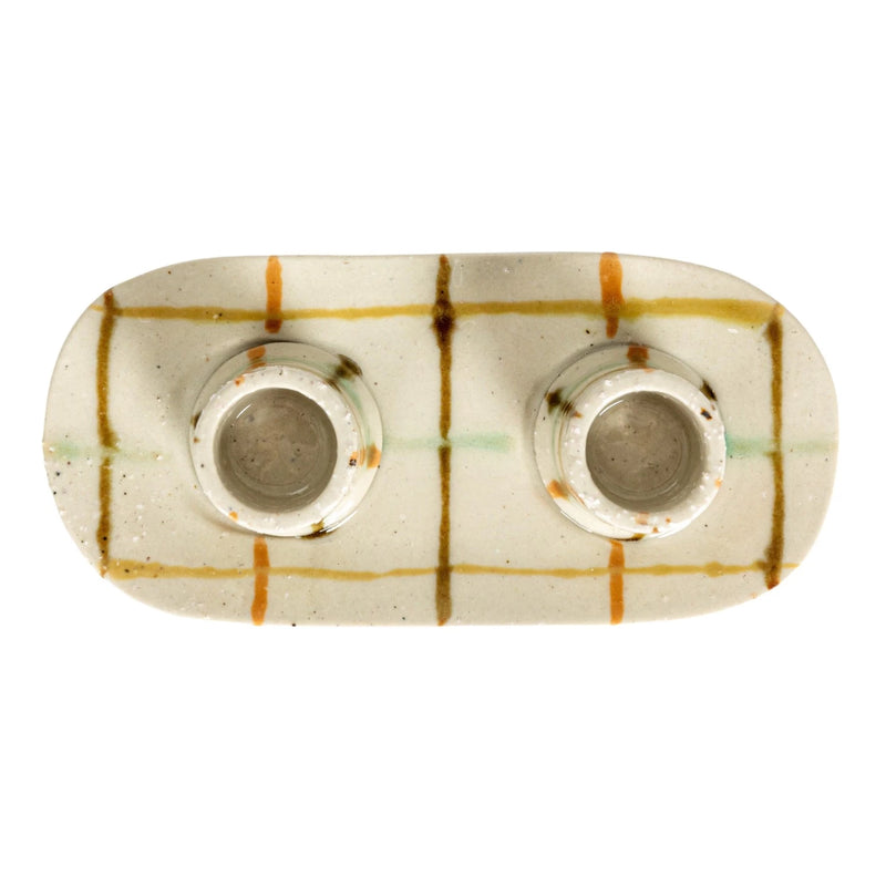 Hand-Painted Stoneware Double Taper Candle Holder