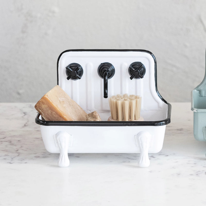 White & Black Metal Sink Soap Dish