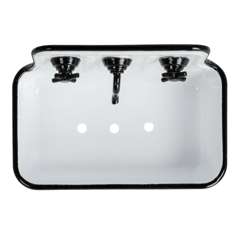 White & Black Metal Sink Soap Dish