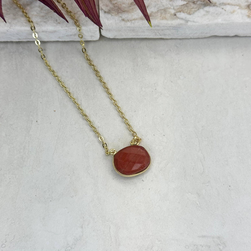 Gold Plated Necklace with Semiprecious Stone - Red Jasper