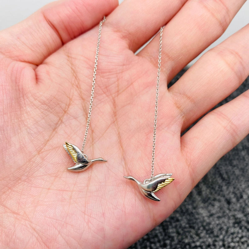 Silver Plated Flying Goose Dangle Earrings