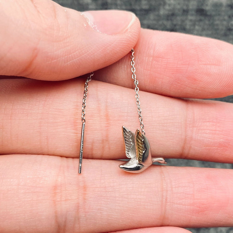 Silver Plated Flying Goose Dangle Earrings
