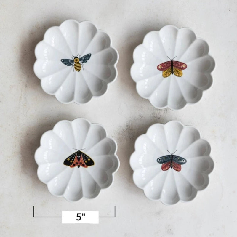 5" Scalloped Stoneware Insect Plate
