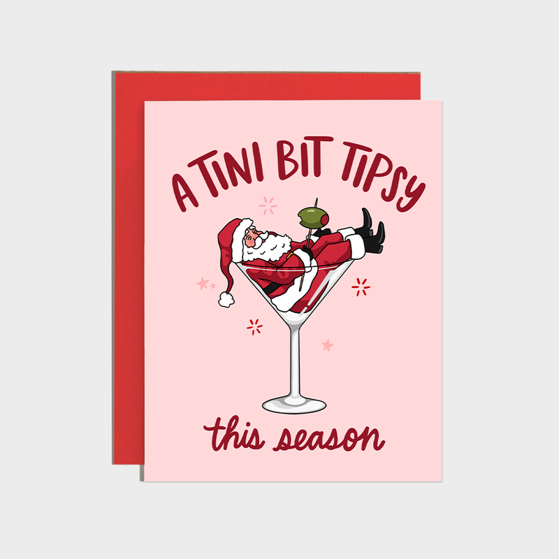 Martini Tipsy Santa Holiday Card