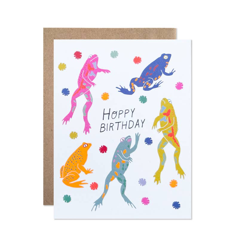 Hoppy Birthday Vibrant Frogs Card