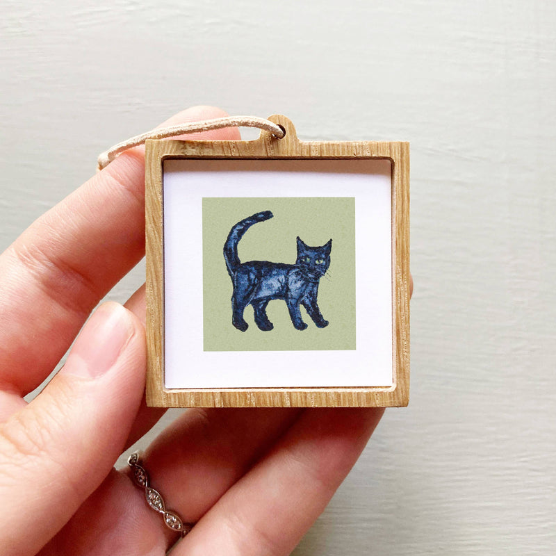 Mini 1" Black Cat Watercolor Art Print