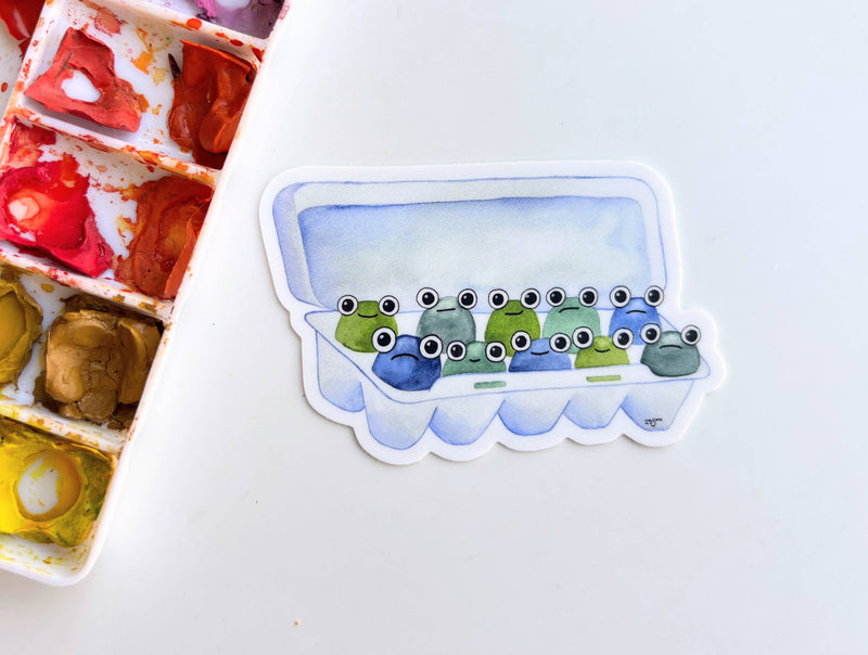 Frogs in an Egg Carton Sticker