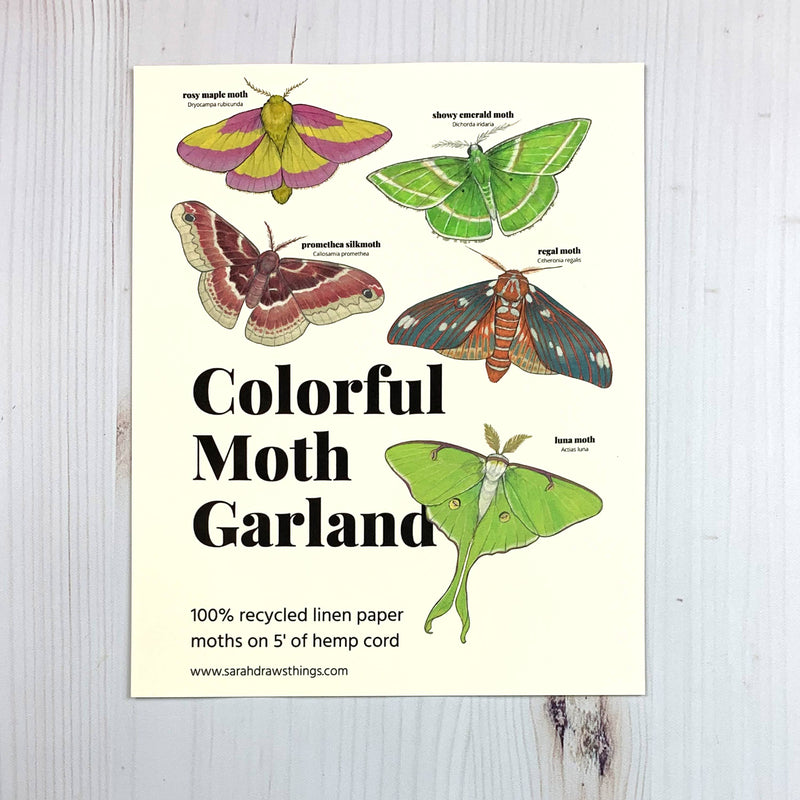 Colorful Moth Illustrated 5-Foot Garland