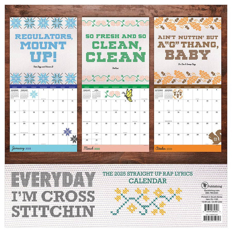 2025 Cross Stitch Rap Lyrics Wall Calendar