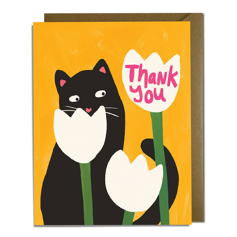 Cat & Flower Thank You Card