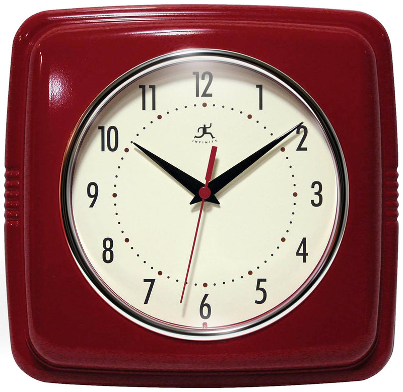 Retro Square Wall Clock in Dark Red