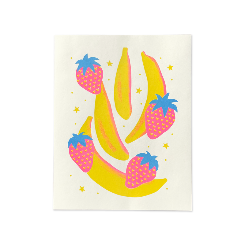 Strawberry Banana Risograph Art Print - 5" x 7"