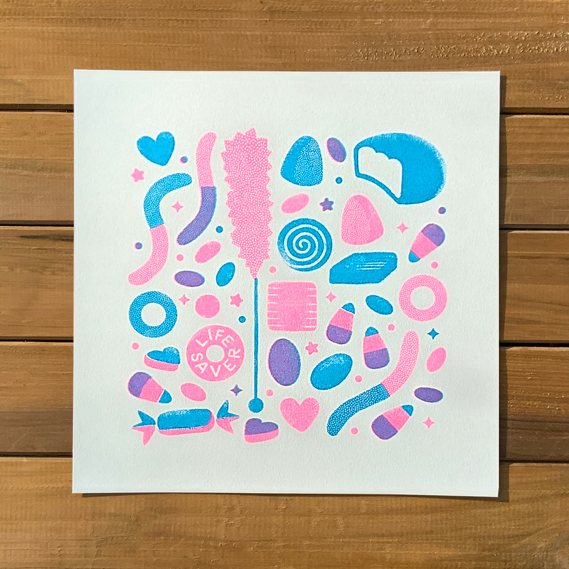 Candy Risograph Art Print - 8" x 8"