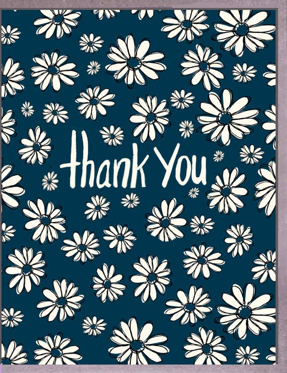 Flowers on Navy Blue Thank You Card