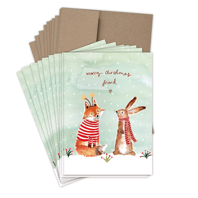 Fox & Bunny Friends Christmas Card Set of 10