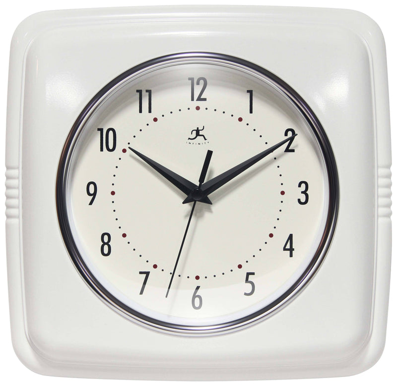 Retro Square Wall Clock in White
