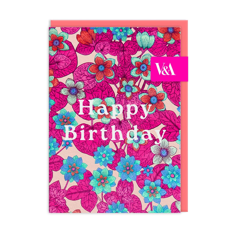 Neon Pink and Blue Floral Birthday Card