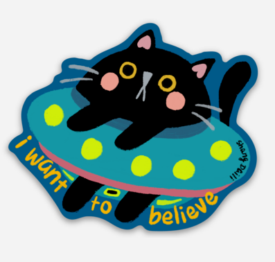 I Want to Believe UFO Cat Sticker