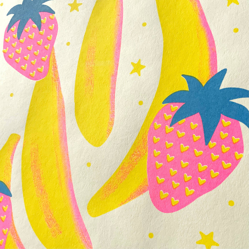 Strawberry Banana Risograph Art Print - 5" x 7"