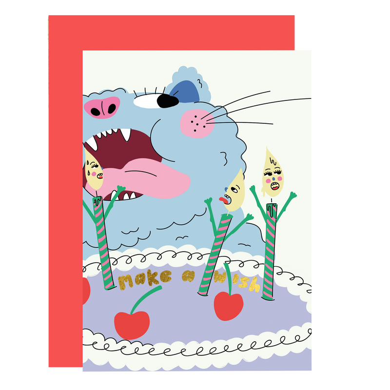 Make A Wish Cat and Candles Birthday Card