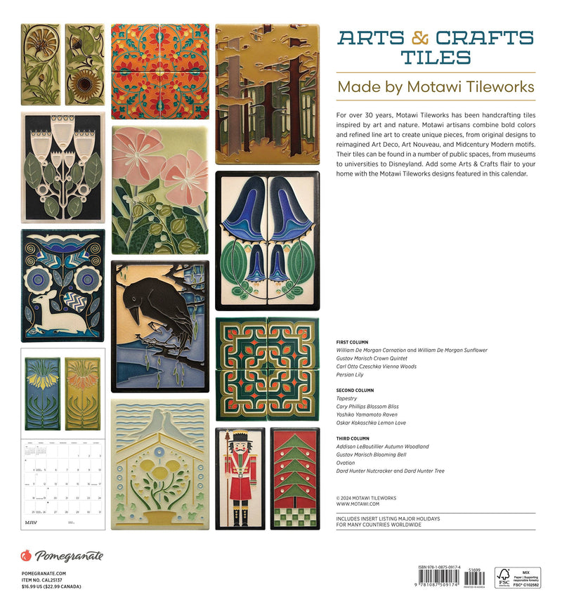 Arts & Crafts Tiles: Motawi Tileworks 2025 Wall Calendar