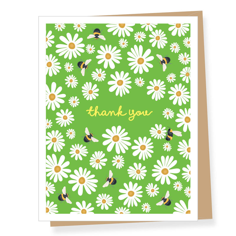 Green Daisies & Bumble Bees Thank You Card